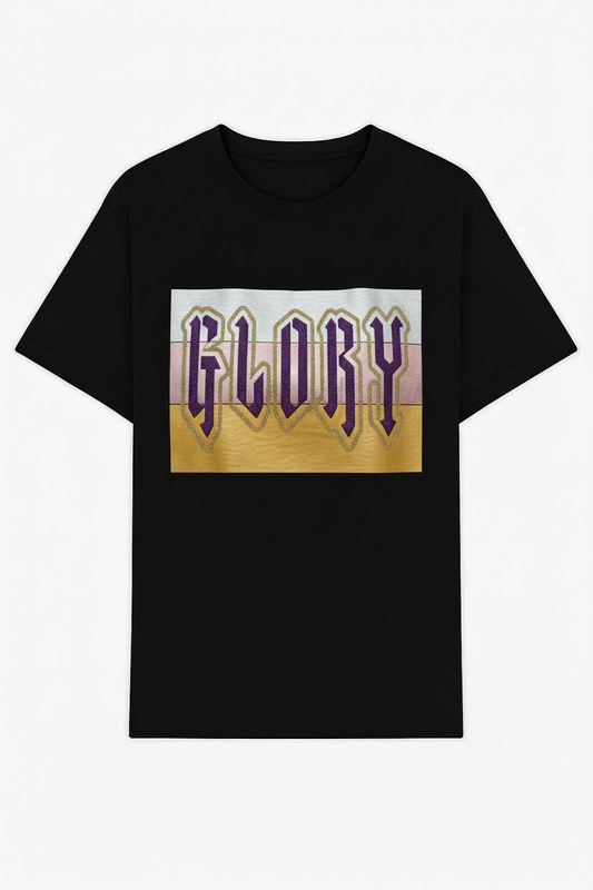 Glory T-shirt front view - exact font match
